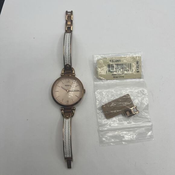 FOSSIL GEORGIA ROSE GOLD DIAL WHITE LEATHER & ST. STEEL LADIES WATCH No Battery - Picture 6 of 7